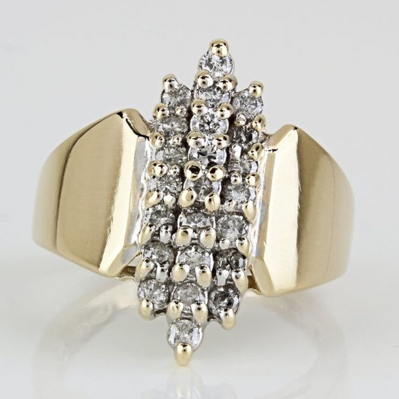 Vintage 14k Yellow Gold Diamond Cluster Cocktail Ring Band